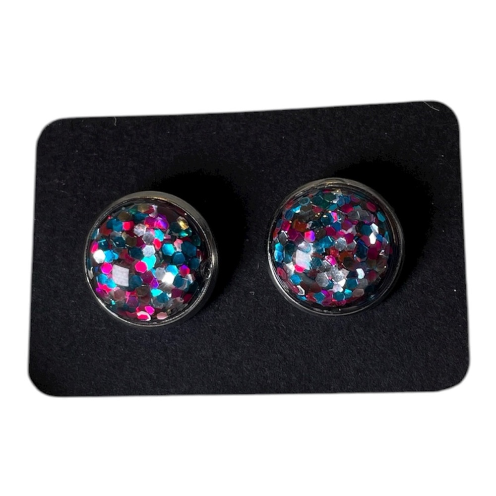 Round Glitter Dome Stud Earrings - Multicolor